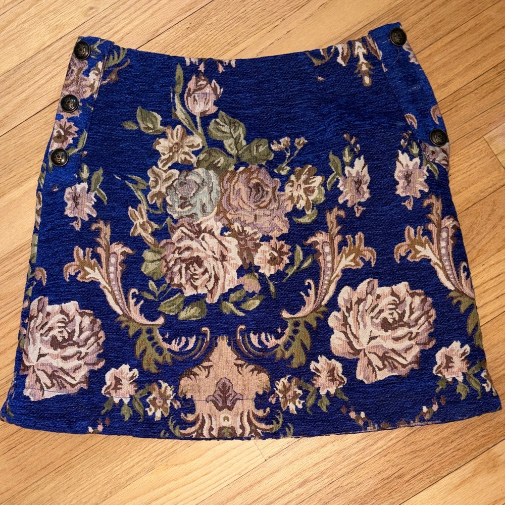 Anthropologie Blue Floral Mini Skirt
